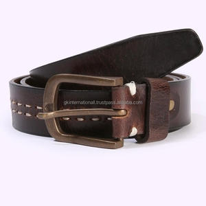New Custom Design Brown Textured Leather Casual <b>Belt</b> for <b>Men</b> with Hand Stitching and Antique Brass Pin <b>Buckle</b> - Product Image 1