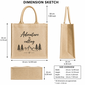 Le sac fourre-tout en jute « L'aventure vous appelle » 33x35x16cm avec poignée pour les courses - Product Image 2