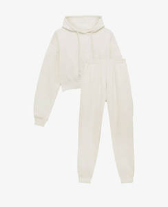 Conjunto de pantalones de chándal y sudadera recortada de alta calidad para mujer, chándales de maternidad de dos piezas con estampado de soplo personalizado - Product Image 1