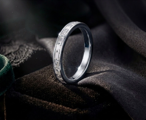 925 Sterling <b>Silver</b> <b>Eternity</b> Band <b>Ring</b> With Baguette Cut Diamonds Channel Setting Classic Style Unisex Wedding Jewelry - Product Image 5