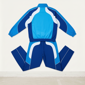 Conjunto Deportivo Unisex Azul con Bloques de Color, Cierre de Cremallera en Manga Larga, Diseño Deportivo Transpirable para Adultos, Ropa de Otoño - Product Image 3