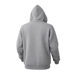 Sweat-shirt à capuche unisexe gris uni avec fermeture éclair, en molleton personnalisé, style streetwear décontracté, coupe oversize, poches avant, 100% coton - Product Image 4