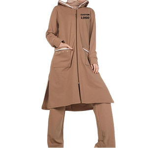 Conjuntos de chándal islámicos étnicos al por mayor para mujer, con cremallera completa, modestos, transpirables, largos, con capucha y 2 bolsillos. - Product Image 1