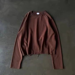 Customizable 330GSM Breathable Knit Tee Men's Regular Fit Front Custom Print Waffle Knit Long Sleeve Plain <b>Tshirt</b> Distressed - Product Image 1