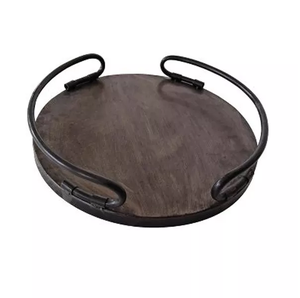 Plateau de service rond en bois de manguier rustique, plateau décoratif pour mariage, plateau de service alimentaire en bois, prix abordable, vendeur indien - Product Image 2