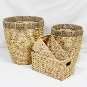 Lot de 4 paniers circulaires en jacinthe d'eau naturelle tressée avec poignées, couleur et taille personnalisables, bacs de rangement multifonctionnels pour la maison - Product Image 6