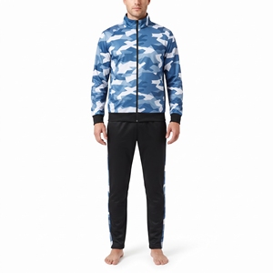 Men's Blue <b>Camouflage</b> Sublimation <b>Tracksuit</b> Sportswear Zip Up Jacket Matching Pants Gym Workout Athletic Training Set - Product Image 1