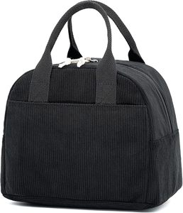 Sac à déjeuner isotherme bleu ciel pour femme, élégant sac fourre-tout en velours côtelé avec doublure en aluminium, glacière réutilisable grande capacité pour le travail - Product Image 1