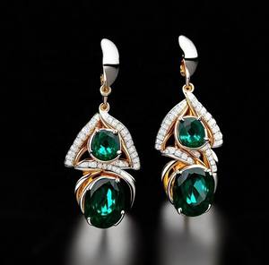 Pendientes Green Hydro & CZ – Plata de Ley 925 con baño de oro de 18 quilates, joyería llamativa, par de pendientes, regalo para ella - Product Image 1