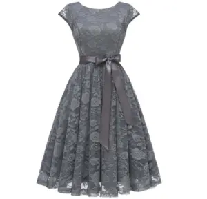 En yeni özel tasarım % 100% Polyester kadın dantel elbise Vintage stil Midi elbise Cap Sleeve parti kokteyl Homecoming elbise