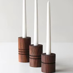 Wooden crafted <b>candle</b> holder with burning effect handmade indian crafted home wedding table - new <b>set</b> of 3 - Product Image 1