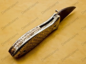 Couteau de poche pliant en acier Damas fait main, lame Tanto ultra-affûtée, pour le camping, la chasse, la survie tactique et l'EDC - Product Image 3