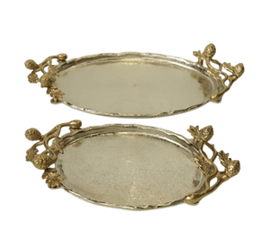 Luxury <b>Silver</b> Metal Serving Tray Set Gold Fan Handle Elegant Oval Aluminum Platter Modern <b>Coffee</b> <b>Table</b> - Product Image 2