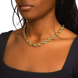 <b>Rope</b> <b>Chain</b> Necklace 22k Gold Plated Hiphop Style Silver Base Unisex Everyday Wear - Product Image 2