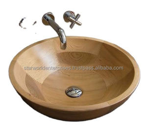 Lavabo de madera cuenco de madera antiguo diseño de lujo moderno lavabo de arte ovalado lavabo de mano de Hotel baño blanco y dorado - Product Image 1