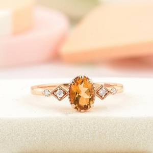 แหวนซิทรินรูปไข่ พีช เจมสโตน พลอยประจำวันเกิด ซิทรินแท้ แหวนหมั้น แหวนแต่งงาน เงินแท้ 925 ชุบทอง 14K - Product Image 1