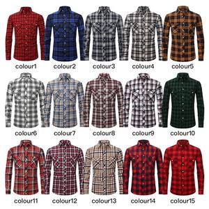 Chemise à carreaux à manches longues pour homme, vert et noir, en coton, style décontracté automne, avec logo personnalisé au choix. - Product Image 6