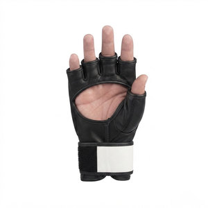 <b>Black</b> Leather MMA Boxing <b>Gloves</b> Half Finger Breathable Moisture-Wicking Lightweight Adjustable Wrist Strap Boxing Martial Arts - Product Image 3