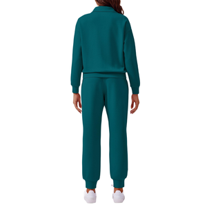 Ensemble de survêtement athlétique pour femme : sweat à capuche et pantalon assortis, confortable pour l'entraînement, la course et l'exercice, 100 % coton court - Product Image 2