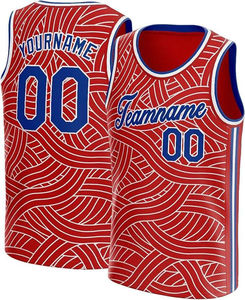 Camiseta de baloncesto personalizada con patrón de ondas azules, estampado sublimado, nombre del equipo, número, unisex, para adultos, sin mangas, cuello redondo, malla - Product Image 5