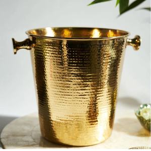 Enfriador de vino de acero inoxidable martillado en oro y aluminio, herramientas de barra de Metal DE LA India, Cubo de vino de Metal martillado - Product Image 1