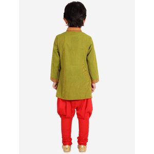 Boys Indian Traditional White and <b>Black</b> Kurta with <b>Pajama</b> <b>Set</b> All Over Printed Polyester Full Sleeves for Wedding Wear - Product Image 4