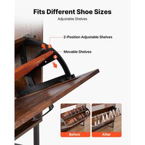 Meuble à chaussures de style campagnard à 2 tiroirs, marron, dispositif anti-basculement, pieds en métal, organisateur de chaussures autoportant pour entrée, salon - Product Image 5