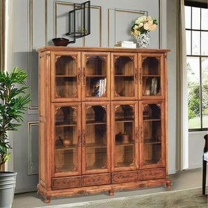 Bibliothèque antique romantique sculptée de style français en teck, durable, éco-responsable, confortable et élégante, 8 portes, 4 tiroirs, pour salon - Product Image 5