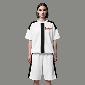 Hot Selling article 100% cotton 2-Piece oversized Women's t-shirt & short <b>set</b> Summer wear High-Quality 2 tone women's short <b>Set</b> - Product Image 4