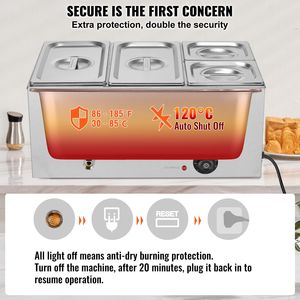Scaldavivande Elettrico Professionale Commerciale a Vapore da 1200W, 4 Vasche da 16.4QT, in Acciaio Inossidabile, per Buffet Bain Marie - Product Image 4