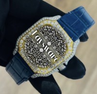Montre de luxe en acier inoxydable bleu avec diamants Moissanite, cadran arabe haut de gamme, unisexe, montre statement, pierres VVS, style antique