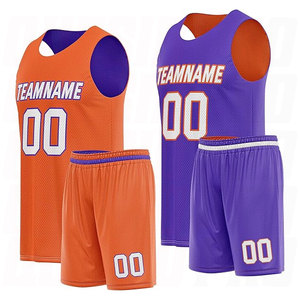 Ensemble de maillots de basket-ball en mesh personnalisés par sublimation, respirant, à séchage rapide, violet et orange, pour hommes, femmes et jeunes - Product Image 1
