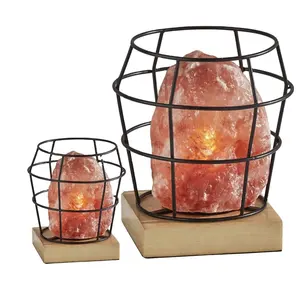 Lámpara de sal rosa del Himalaya de alta calidad con jaula de hierro estilo Feng Shui Forma natural Embalaje individual - Product Image 1