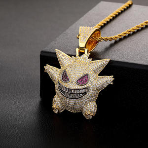 Collier pendentif Gengar en moissanite plaqué or rose avec micro-incrustation, breloque dessin animé, bijoux hip-hop pour cadeau de fête - Product Image 3