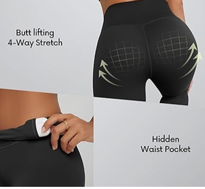 HAWK SPORTS INDUSTRIES Leggings de yoga taille haute sans couture pour femme, longueur intégrale, respirants, extensibles, 220g, sportifs, couleur unie noir - Product Image 6