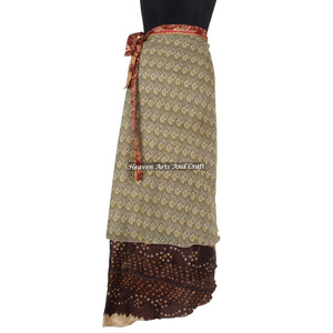 Indian Unique Vintage Sari Double Layered Women Long Length Magic Wrap <b>Skirts</b> <b>Boho</b> Stylish Multi Color Summer Wear Comfortable - Product Image 1