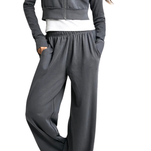 Women Cropped Quarter <b>Zip</b> Tracksuit Set High Neck Sweatshirt Wide Leg <b>Trousers</b> Contrast Hem Casual Two Piece Outfit Wholesale We - Product Image 5