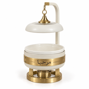 Beautifully Crafted With A Smooth White Body <b>Brushed</b> Gold Metal Band And Matching Gold Base For A Refined Tabletop Appearance - Product Image 1