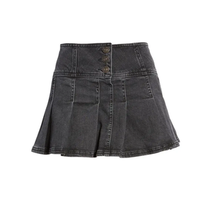 Jupe mini en jean noir anthracite à ourlet effiloché, taille mi-haute, coupe droite, en coton délavé, légère et durable pour l'été - Product Image 4