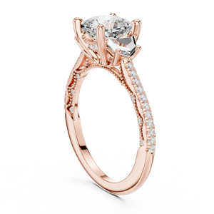 Anillo de Compromiso Art Deco de Lujo con Tres Piedras de Moissanita Corte Cojín, Acento Lateral de Media Luna, Chapado en Oro, Acero Inoxidable para Mujer - Product Image 4