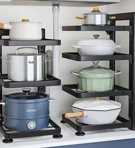 OEM/ODM Vietnam Adjustable Metal <b>Kitchen</b> Pot Pan Organizer <b>Rack</b> Carbon Steel Standing Storage Shelf Holder - Product Image 4