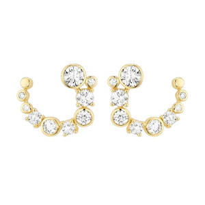 Pendientes de Aro Curvos de Oro Sólido de 14K con Diamantes Redondos Engastados en Bisel, Diamantes Cultivados en Laboratorio con Aspecto de Burbuja, para Uso Diario - Product Image 1