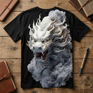Men's White Short Sleeve T-Shirt With Dragon Print <b>Back</b> Design Casual O-Neck Regular Fit Cotton Jersey Breathable - Product Image 5