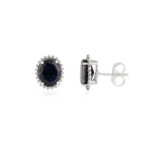Pendientes de tuerca finos con halo de diamantes y gema de iolita natural de 4 quilates, hechos a mano, los más vendidos para mujer, joyería para uso diario - Product Image 3