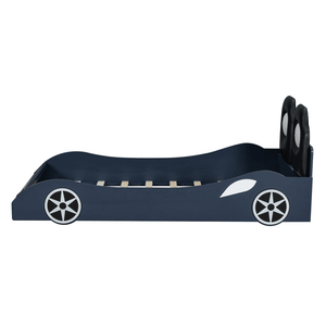 Cama Infantil con Forma de Auto de Carreras, Tamaño Individual, Color Azul, de Madera, con Luces LED y Respaldo Tapizado - Product Image 2