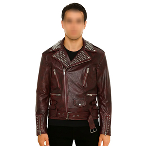 Outer Wear OEM ODM Service Unique Design Comfortable Slim Fit Maroon Rock <b>Star</b> Style Studded Leather <b>Jackets</b> Stand High Quality - Product Image 1