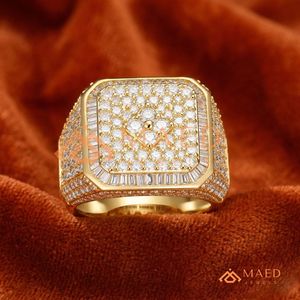 14K 18k Yellow Gold Men's Baguette Diamond Signet <b>Ring</b> | VVS Moissanite <b>Iced</b> Out Square <b>Ring</b> | Hip Hop Statement Jewellery - Product Image 1