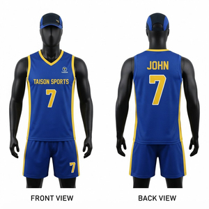 Ensemble Maillot et Short de Netball Unisexe en Polyester Respirant 150 GSM, Motif Panneaux Bleu Jaune, Impression Numérique Personnalisée pour Équipe - Product Image 1
