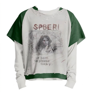 เสื้อยืดสตรีทแวร์ลายสกรีนสองชั้นสำหรับฤดูร้อนรุ่นล่าสุด เสื้อยืดสองชั้นแบบฟอกสี ผ้าเจอร์ซีย์คอตตอน 100% ผ้าเปล่าเรียบๆ - Product Image 1