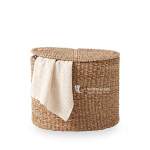 Handmade Woven <b>Wicker</b> <b>Storage</b> <b>Basket</b> <b>With</b> <b>Lid</b> and Dual Openings Modern Style For Home Decor And Ogarnization - Product Image 1